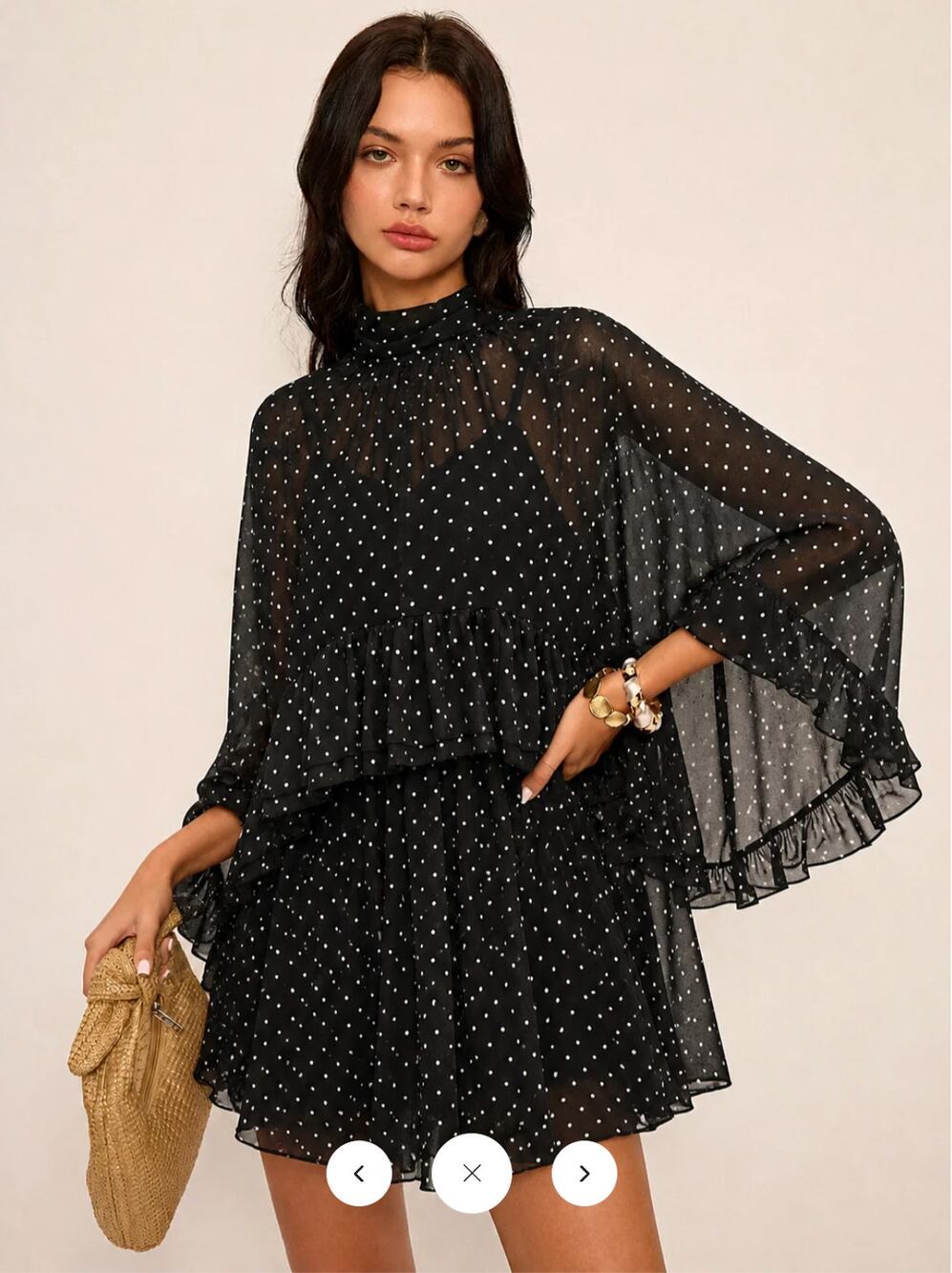 NWT Commense Polka Dot Chiffon Two Piece Dress Set Sz M